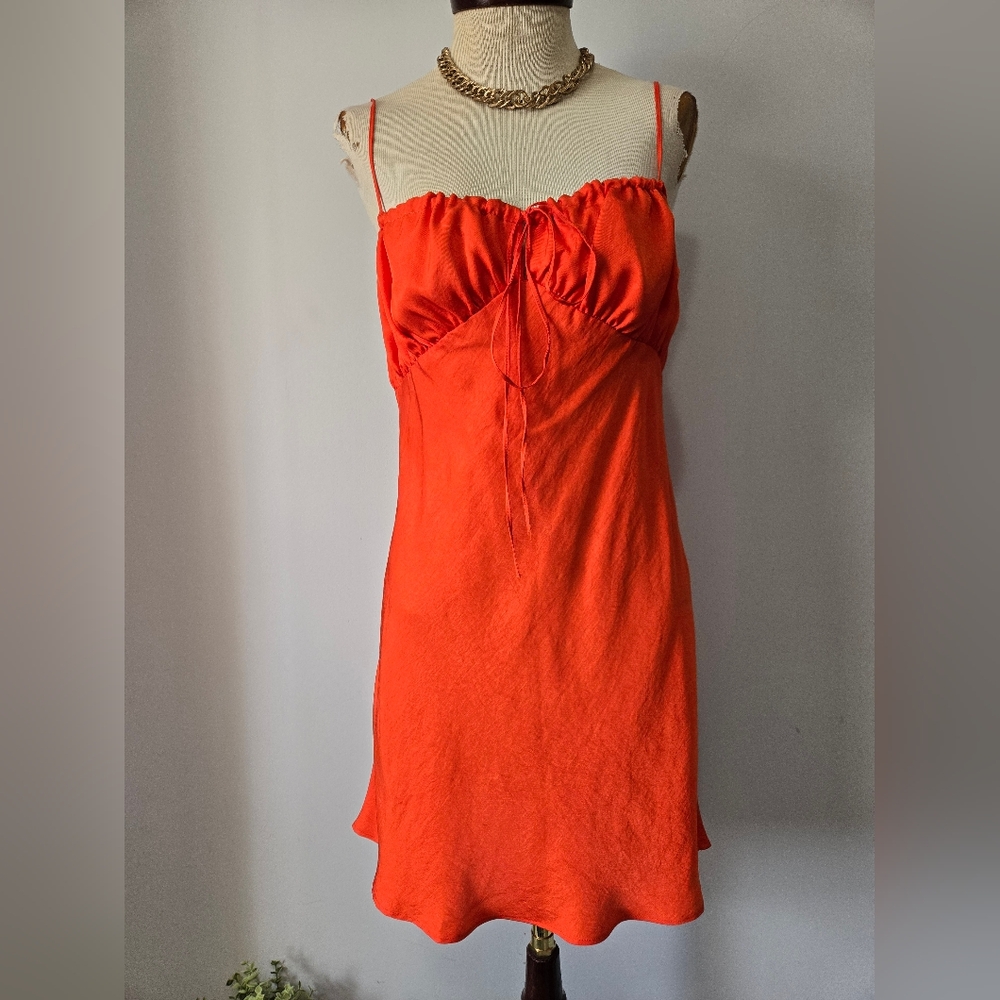CIAO LUCIA Vibrant Orange Sleeveless Y2K Satin Sara Slip Dress. Size Medium